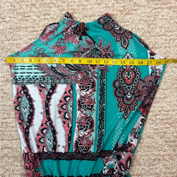 Flirty Pink Women's Paisley Jumpsuit in Teal and Pink Size Small. B32 - Picture 12 of 15